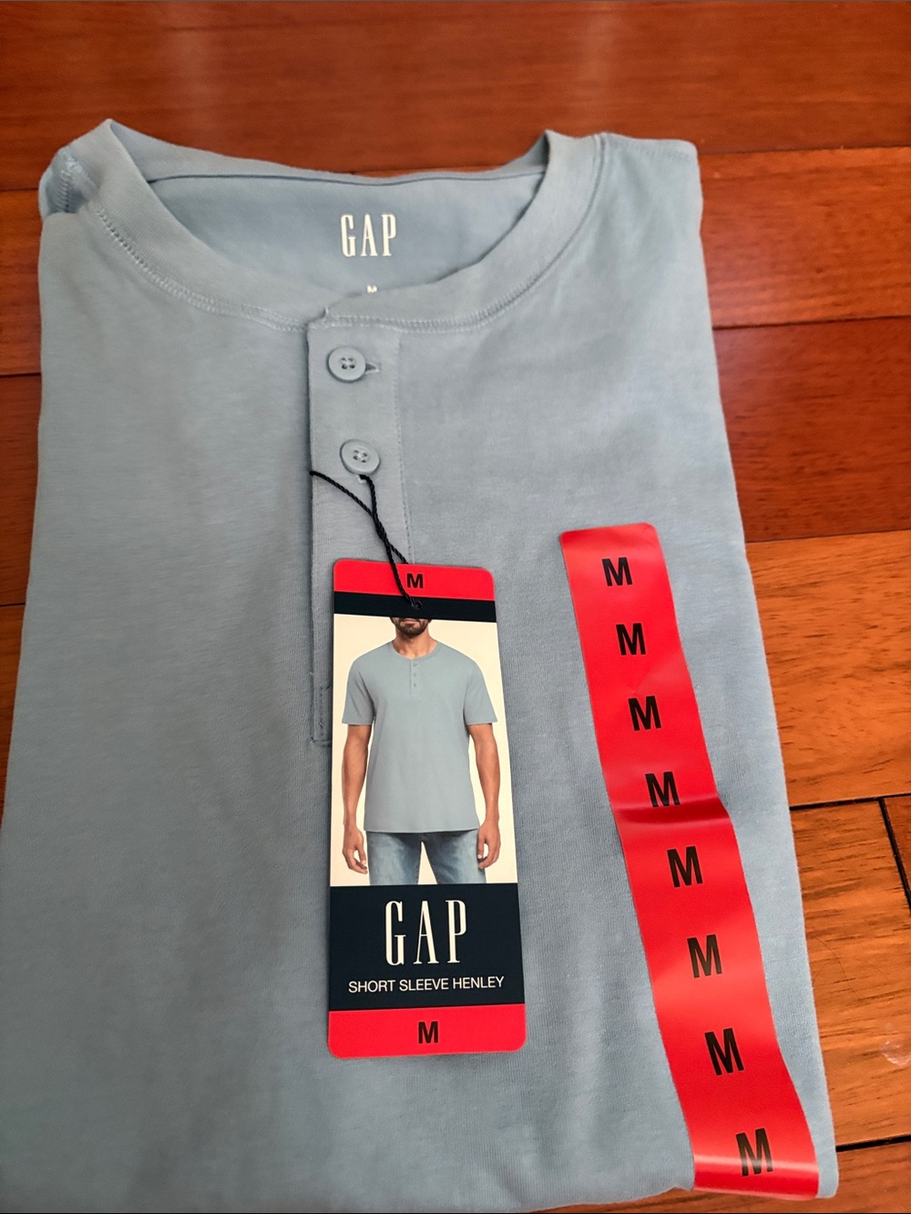 GAP Short Sleeve Henley Tee - Light Blue